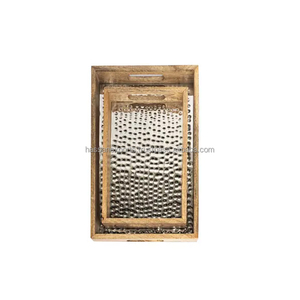 Plateau de service en bois design martelé ensemble de 2 plateaux en bois naturel design attrayant en nickel pour la décoration de la maison et de l'hôtel - Product Image 1
