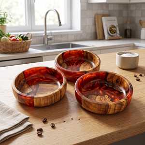 Bol à salade en bois et résine fait main, moderne, compatible lave-vaisselle, pour anniversaire, enterrement de vie de jeune fille, mariage, petit-déjeuner - Product Image 1