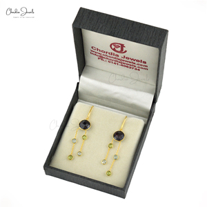 925 Sterling <b>Silver</b> Multi Stone Dangling <b>Earrings</b> 10MM Round Checker Cut Garnet Gemstone Micron Plated <b>Earrings</b> in Wholesale - Product Image 4