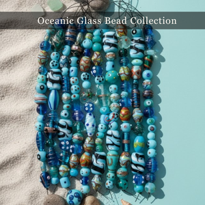 Perles en verre soufflé de différentes tailles, couleur turquoise |   Perles fantaisie multi-formes artisanales pour la fabrication de bijoux, bracelets, artisanat DIY - Product Image 4