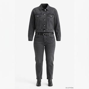 Women Charcoal Gray Denim <b>Jacket</b> And <b>Straight</b> Leg Jeans Set Casual Two Piece Matching Denim Outfit Streetwear Fashion - Product Image 3