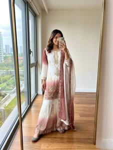 Launching Heavy Dual Tone Star Georgette With Embroidery Work With Jarkhan Diamond Work <b>Top</b> Plazzo & Dupatta Set - Product Image 2