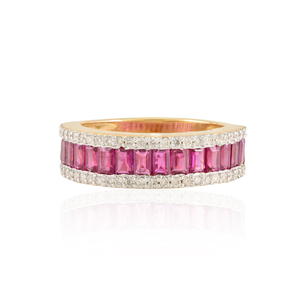 18K Gold Ruby & <b>Diamond</b> Engagement Band-Women's Statement Signet <b>Ring</b> - Product Image 1