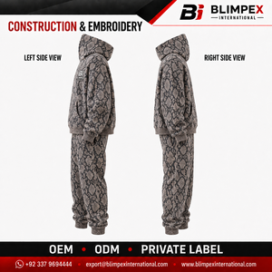 Customize Snake Pullover Boxy Fit <b>Leopard</b> Digital <b>Print</b> Hooded <b>Sweatshirt</b> Jogger Pants Set Oversized Breathable Plus Size OEM - Product Image 3