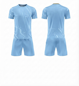 Custom <b>light</b> blue Soccer Uniform Polyester marble Printed design Breathable Mesh Fabric QuickDry Crew <b>Neck</b> short sleeve uniform - Product Image 1
