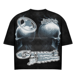 เสื้อยืดสตรีทแวร์ทรงบ็อกซี่ผ้าฝ้ายลายกราฟิกโอเวอร์ไซส์คุณภาพสูงแบบทำสีเอซิด แต่งลายเพชร - Product Image 2