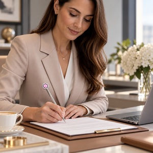 Bolígrafo Metálico Giratorio con Diseño de Flor |   Oro Rosa, Plata, Oro |   Juego de papelería con bolígrafo de regalo recargable D1, bolígrafo con diseño floral - Product Image 4