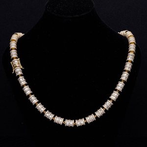 Chaîne à maillons en argent sterling 925 de qualité supérieure avec diamants baguette cultivés en laboratoire, motif cylindrique sophistiqué pour grossistes de bijoux haut de gamme - Product Image 1
