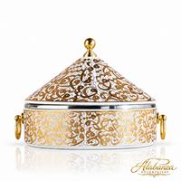 Casserole de luxe moderne en acier inoxydable pour servir le biryani, avec couvercle imprimé décoratif, poignées dorées, écologique, grande capacité