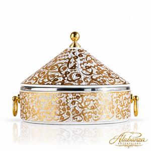 Luxury Modern Stainless Steel Casserole <b>Biryani</b> Serving <b>Pot</b> Decorative Printed Lid Golden Handles Eco-Friendly Large Capacity - Product Image 3