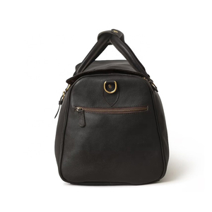Black Leather <b>Travel</b> Duffel <b>Bag</b> Double Carry Handles Padded Shoulder Strap Classic Overnight Weekender <b>Holdall</b> - Product Image 5