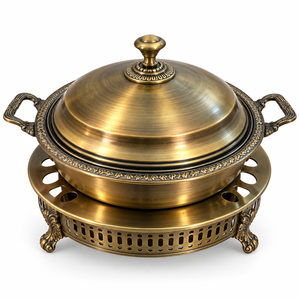 Kavoreza Royal Design Plat de service en acier inoxydable martelé doré, support de buffet orné, finition miroir, durable et éco-responsable - Product Image 1
