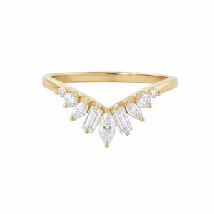 แหวนแต่งงานเพชรทรงมาร์คีส์และบาแกตต์โค้ง ราคาส่งที่ดีที่สุด ทองคำขาว 14K แหวนเพชรแล็บรูปมงกุฎเชฟรอนรูปตัววี - Product Image 3