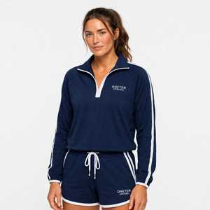 ONETEN APPAREL Quarter Zip <b>Sweatshirt</b> <b>Navy</b> Color Block Raglan Sleeve Stand Collar Embroidered Logo Top - Product Image 1