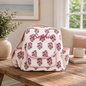 Sac à dos matelassé 100 % coton léger et luxueux, tendance, pour l'été, le collège, les affaires et les voyages, avec imprimé floral et fermeture éclair - Product Image 1