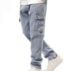 Jeans de Mezclilla Cargo Azul Claro para Hombre, Corte Regular, Estilo Casual, Lavado a la Arena, para Primavera, OEM - Product Image 2