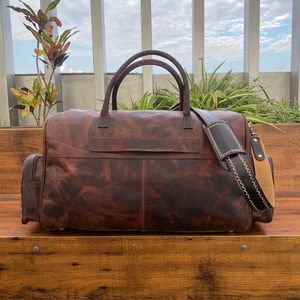 Bolsa de viaje de gran capacidad personalizada OEM, bolso de hombro de lona de cuero de vaca genuino de alta calidad, equipaje portátil multifunción - Product Image 5