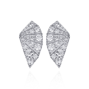 14K Yellow Gold Abstract Leaf <b>Stud</b> <b>Earrings</b> with Round Lab Grown Diamonds Contemporary Fine Jewelry for Women - Product Image 1