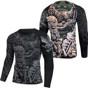 Vente en gros de rashguards de compression personnalisés, imprimés, à séchage rapide, légers, en spandex/polyester, unisexes, pour les arts martiaux et le surf - Product Image 6