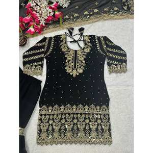 Designer <b>Indian</b> & <b>Pakistani</b> <b>Clothing</b> Elegant Party Wear Top Sharara Plazzo Dupatta Set - Product Image 2