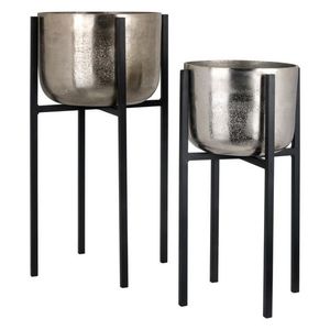 Ensemble de jardinières de style zen asiatique, présentoir au sol, facilement transportable, antidérapant, en métal, résistant à la rouille, pour la décoration intérieure. - Product Image 1