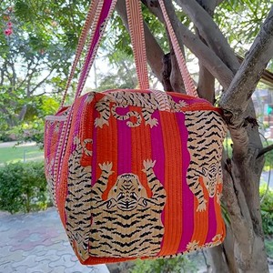 Sac de voyage indien fait main, imprimé tigre coloré, motif rayé, grande capacité, pour femme - Product Image 3