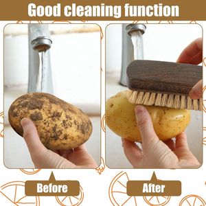 2-Pack <b>Vegetable</b> <b>Brush</b> Set with Wood Handle for Scrubbing Potatoes Carrots Corn Mushrooms - Product Image 2