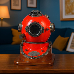 Casco de Buceo Rojo Estilo Vintage de Acero y Aluminio, Decorativo Náutico, para Hogar, Oficina, Bar, Restaurante, Hotel - Product Image 4