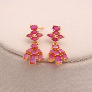 Royal Flower Hanging Ruby Necklace Set Luxury Wedding Party Jewelry - Product Image 2