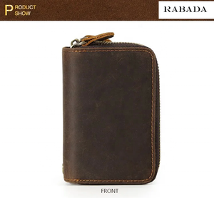 Custom RABADA Vintage Crazy Horse Leather Mini Zip Card Accordion Wallet <b>Coin</b> <b>Purse</b> for Men - Product Image 5