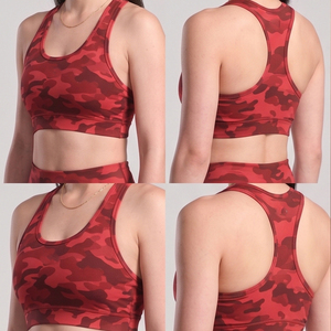 Women's Red Camouflage Print Racerback Sports Bra Scoop Neck Medium Support Workout Fitness Racer-back Bra Women - Product Image 3
