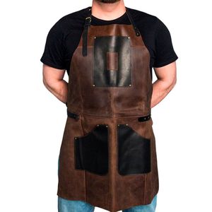 Custom Vintage Dark Brown Genuine Leather Thermal Use <b>Work</b> Wear Top Best Selling High Quality Sleeveless Bib <b>Apron</b> Daily Durable - Product Image 6