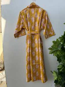 Robe kimono en coton à imprimé oiseaux, style bohème, vêtement de détente décontracté pour femmes - Product Image 2