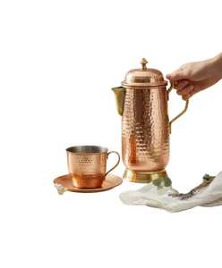 Pot à eau en cuivre pur martelé et arrondi avec couvercle, design traditionnel Surahi, récipient ayurvédique pour la santé, pour la décoration intérieure et les boissons - Product Image 5