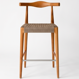 Chaise de bar en bois scandinave avec dossier tissé pour la maison, le bar, la villa, l'hôtel - Product Image 1