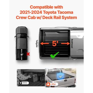 Cubierta Retráctil para Camioneta Toyota 2021-2024, Cabina Doble, 5.0 pies, Doble Bloqueo, Ranura en T, Tubo de Drenaje Integrado, Rígida D0100XFEUV7 - Product Image 2