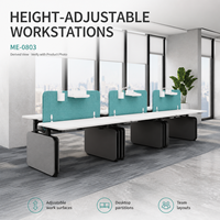Poste de travail de bureau moderne en bois pour quatre personnes, réglable en hauteur, installation autonome, plateaux blancs, écrans d'intimité Aqua