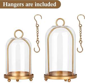 Juego de 2 Portavelas Colgantes de Metal Latón Vintage con Cúpula de Cristal Grueso, Estilo Shabby Chic - Product Image 3