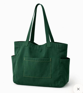 Promotional Dark Green Orange Shoulder Handled Canvas Beach <b>Bag</b> <b>Large</b> Capacity Eco friendly Reusable tote <b>bag</b> for <b>work</b> - Product Image 3