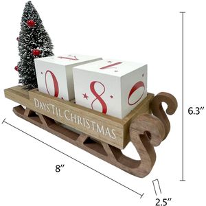 Calendario dell'Avvento Natalizio con Conto alla Rovescia di 99 Giorni, Slitta di Babbo Natale, Decorazione Rustica in Legno Stile Fattoria per Natale - Product Image 3