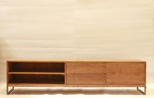 Minimalist Solid <b>Teak</b> Wood Living Room Cabinet with 2 <b>Shelves</b> and Flat Panel Doors Modern Storage Furniture Model CAB09 - Product Image 3