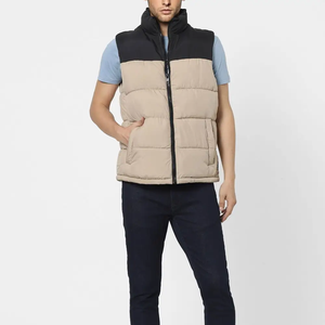 Chaleco Acolchado para Hombre en Color Negro y Beige, Dos Tonos, Sin Mangas, con Cuello, Aislante, Duradero, para Invierno - Product Image 4
