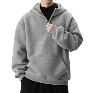 Sweat à capuche noir haut de gamme 100% coton avec fermeture éclair quart de tour pour homme, veste d'hiver respirante et à séchage rapide - Product Image 4