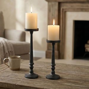 Luxury Black Metal Pillar Candle Holder Set Decorative <b>Tall</b> Iron Candle Stand Elegant <b>Table</b> Centerpiece for Home Wedding Decor - Product Image 3