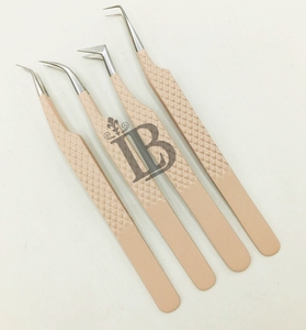 Pinzas para Pestañas Lumia Beauty, Oferta Especial, Color Nude, Diseño de Diamantes, Acero Inoxidable, Mango Antimagnético, Probadas a Mano - Product Image 1