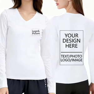Women's Long-Sleeve Custom Printed V-Neck T-Shirt with Logo Design Left Chest Back Regular Fit Knitted 100% Cotton Casual Wear - Product Image 1