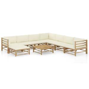 Conjunto de Muebles de Jardín 100% Poliéster en Color Blanco Crema, Elegantes Muebles de Exterior de Bambú - Product Image 1
