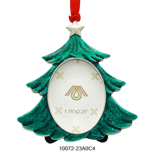 <b>Christmas</b> <b>Tree</b> Ornament Green Metal 1.75x2.25 Inch Silver Star <b>Top</b> Indoor Decor Classic Style - Product Image 1