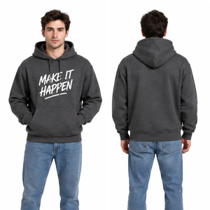 Sweat à capuche classique gris foncé pour homme, coupe régulière, en coton, décontracté, imprimé sur le devant, style automne - Product Image 4