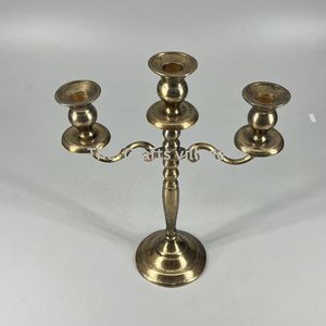 Elegant Brass Three Arm <b>Candelabra</b> Durable Metal Candle Holder Classic Tabletop Centerpiece for Home Decor Wedding Party - Product Image 1